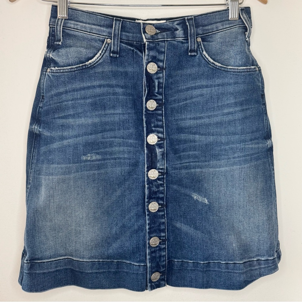 Anthropologie McGuire Button Front Denim Jean Skirt Women’s 26 Distressed Preppy